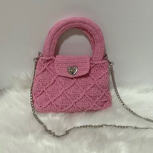 Handmade Pink Crochet Handbag Crossbody Bag